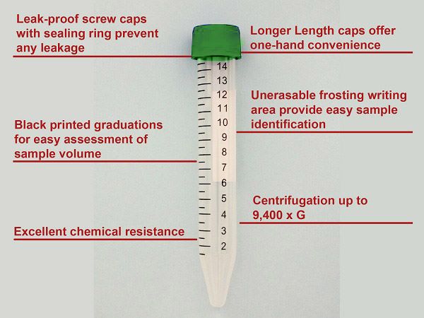 15 ml Centrifuge tube, 25/BAG,500/cs, steriled*